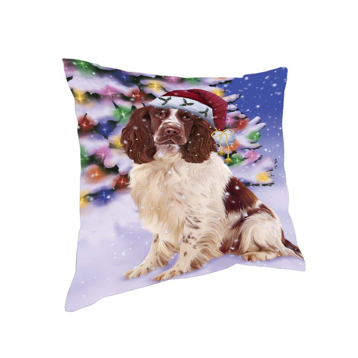 Winterland Wonderland Springer Spaniel Dog In Christmas Holiday Scenic Background Pillow PIL71860