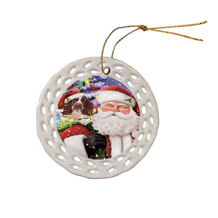 Santa Carrying Springer Spaniel Dog and Christmas Presents Ceramic Doily Ornament DPOR55892
