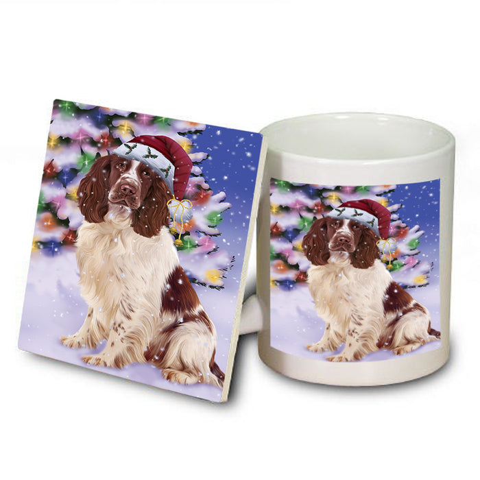 Winterland Wonderland Springer Spaniel Dog In Christmas Holiday Scenic Background Mug and Coaster Set MUC55725