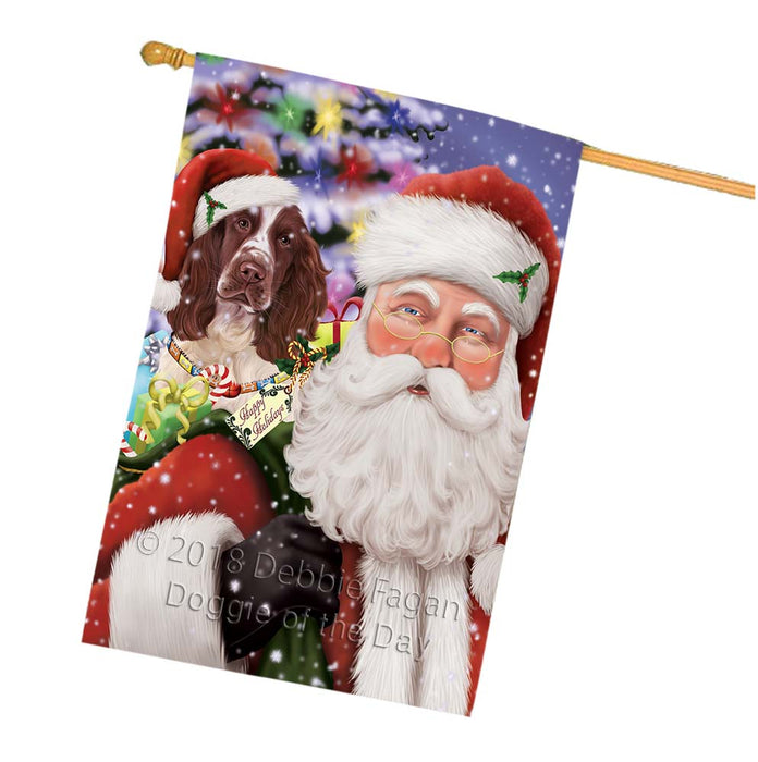 Santa Carrying Springer Spaniel Dog and Christmas Presents House Flag FLG55965