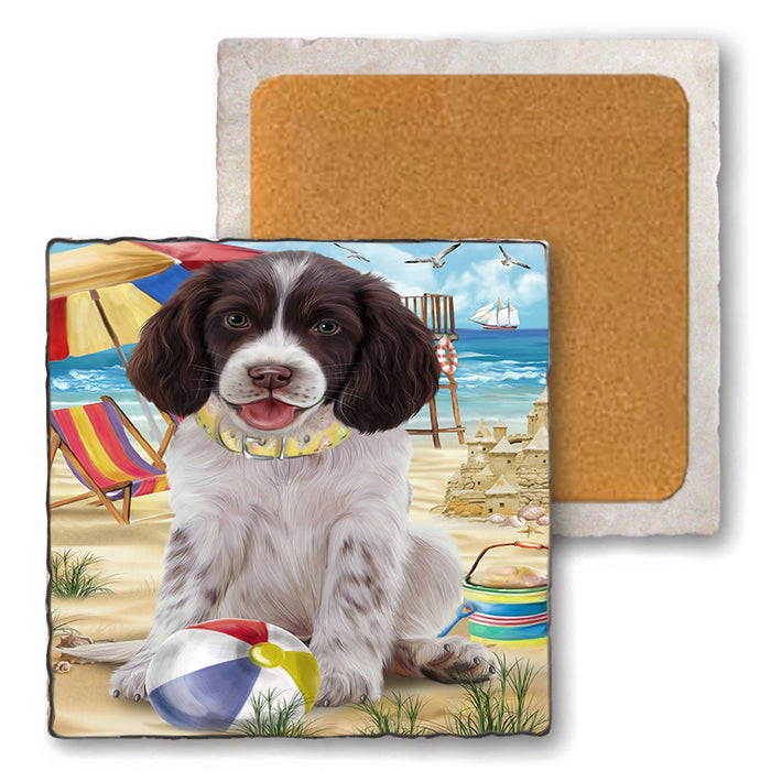 Pet Friendly Beach Springer Spaniel Dog Set of 4 Natural Stone Marble Tile Coasters MCST49193