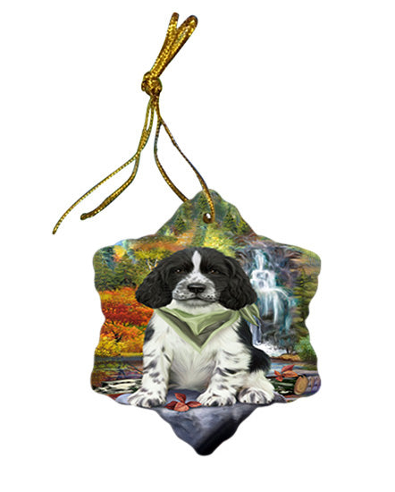 Scenic Waterfall Springer Spaniel Dog Star Porcelain Ornament SPOR54809