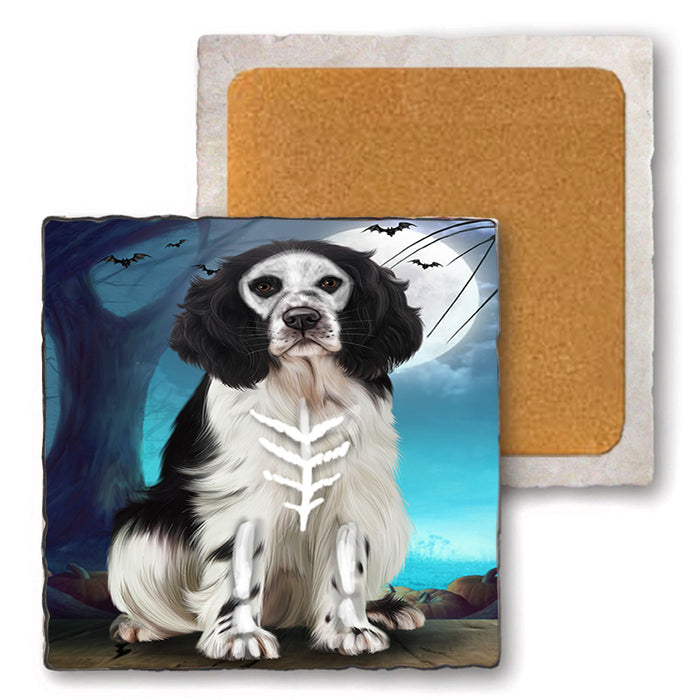 Happy Halloween Trick or Treat Springer Spaniel Dog Set of 4 Natural Stone Marble Tile Coasters MCST49534