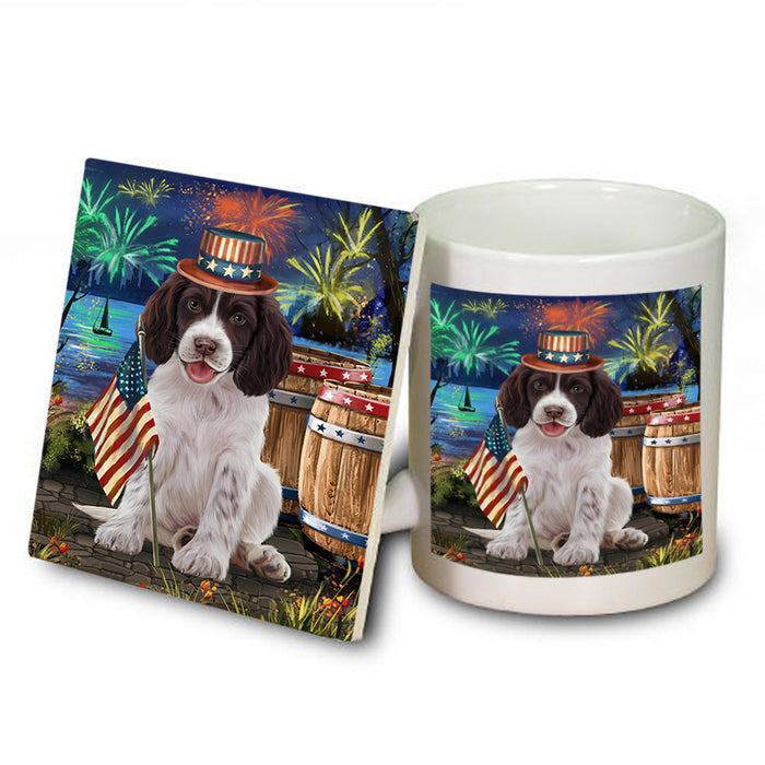 4th of July Independence Day Firework Springer Spaniel Dog Mug and Coaster Set MUC54080