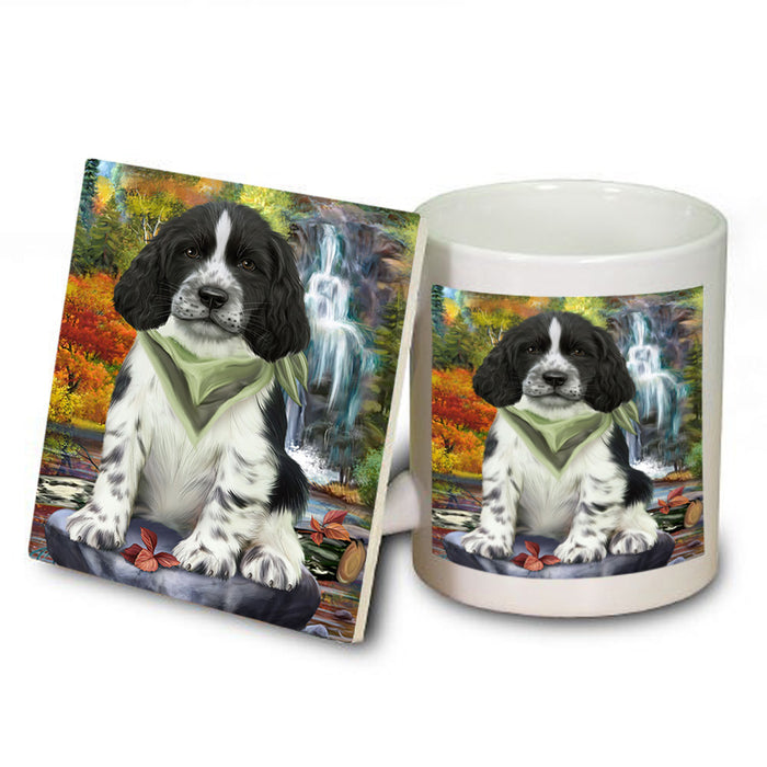 Scenic Waterfall Springer Spaniel Dog Mug and Coaster Set MUC54682