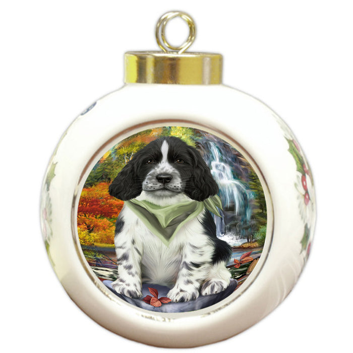 Scenic Waterfall Springer Spaniel Dog Round Ball Christmas Ornament RBPOR54818