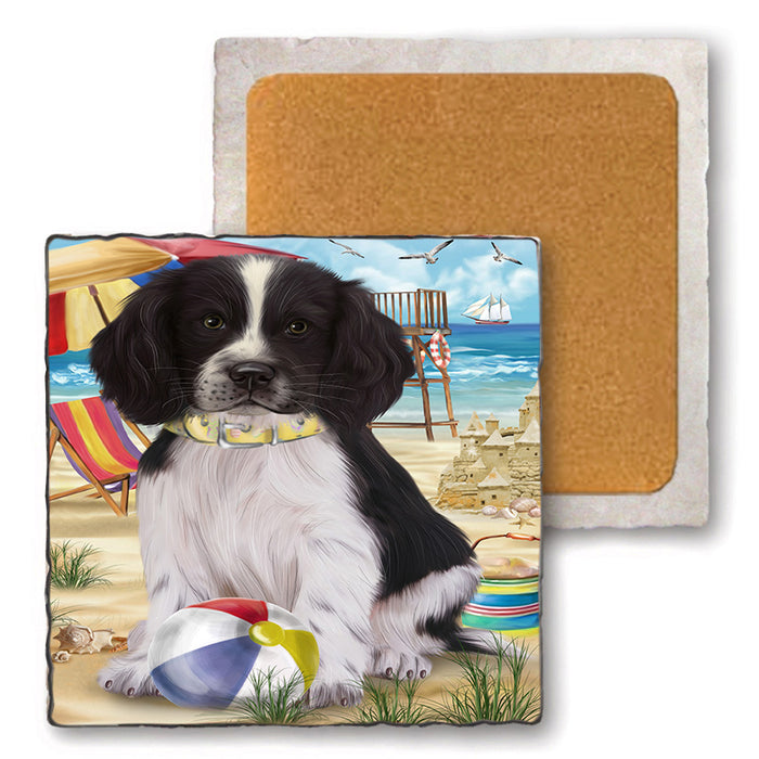 Pet Friendly Beach Springer Spaniel Dog Set of 4 Natural Stone Marble Tile Coasters MCST49194