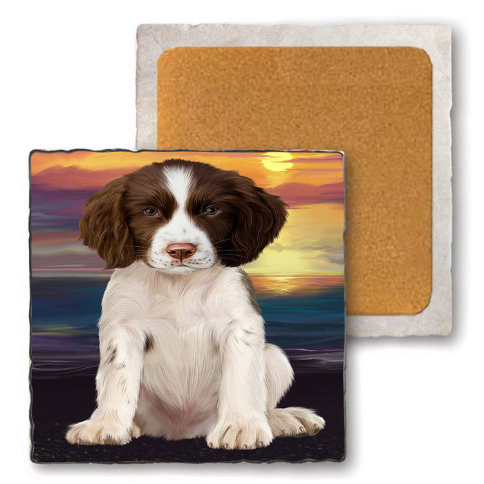 Springer Spaniel Dog Set of 4 Natural Stone Marble Tile Coasters MCST49640