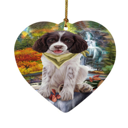 Scenic Waterfall Springer Spaniel Dog Heart Christmas Ornament HPOR54819