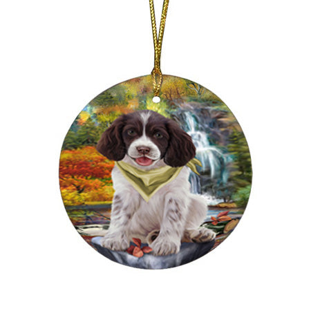 Scenic Waterfall Springer Spaniel Dog Round Flat Christmas Ornament RFPOR54810