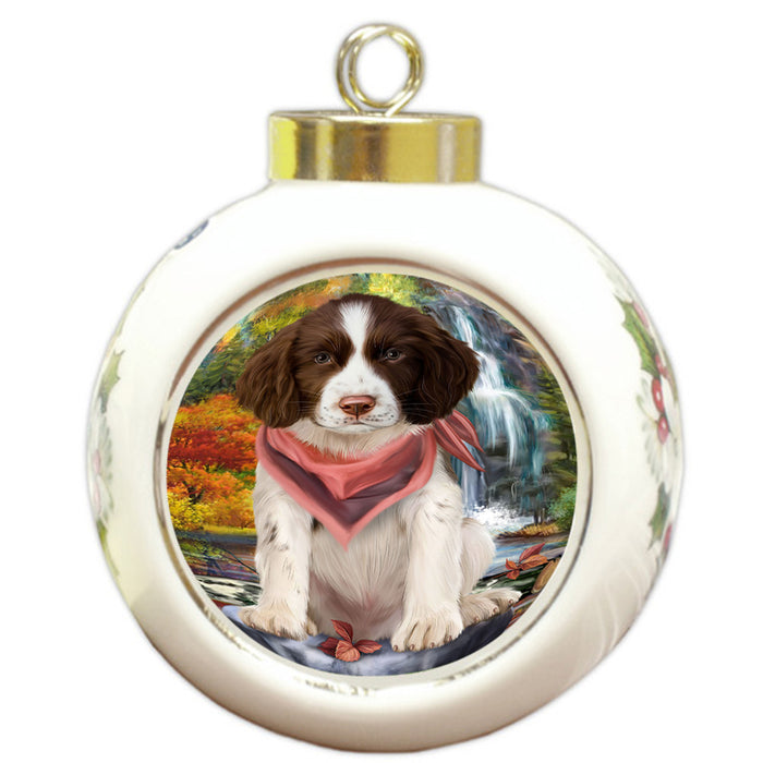 Scenic Waterfall Springer Spaniel Dog Round Ball Christmas Ornament RBPOR54820