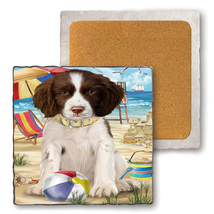 Pet Friendly Beach Springer Spaniel Dog Set of 4 Natural Stone Marble Tile Coasters MCST49195