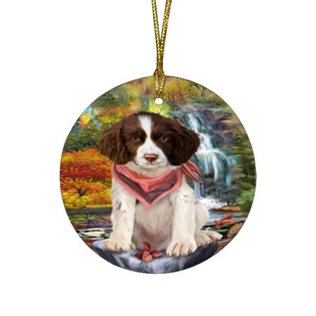 Scenic Waterfall Springer Spaniel Dog Round Flat Christmas Ornament RFPOR54811