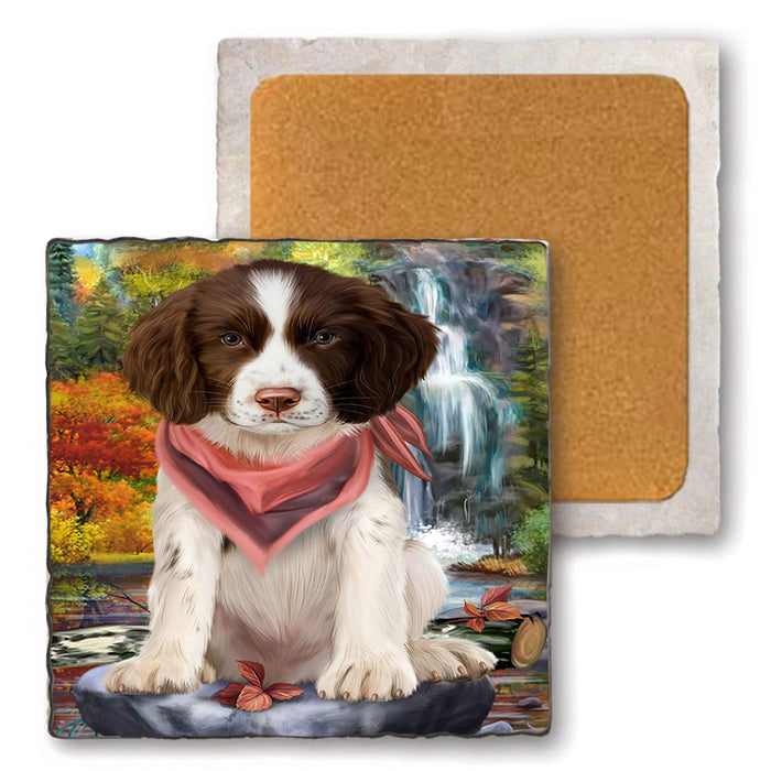 Scenic Waterfall Springer Spaniel Dog Set of 4 Natural Stone Marble Tile Coasters MCST49692