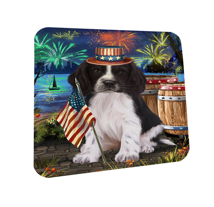 4th of July Independence Day Firework Springer Spaniel Dog Coasters Set of 4 CST54048