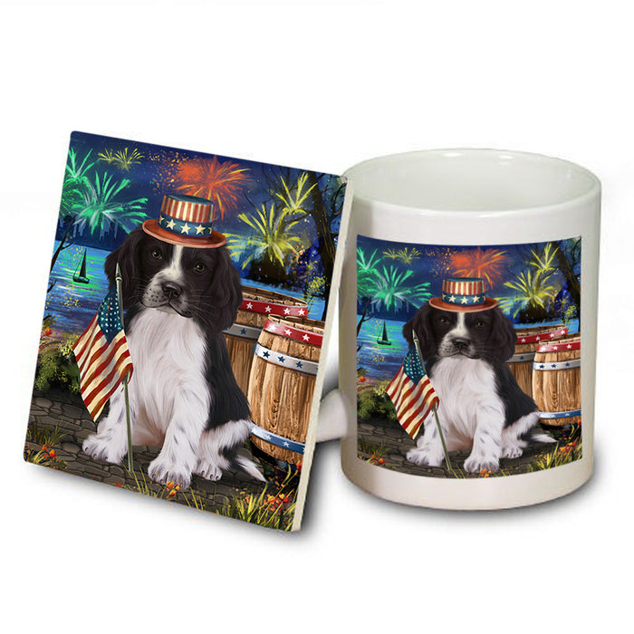 4th of July Independence Day Firework Springer Spaniel Dog Mug and Coaster Set MUC54082