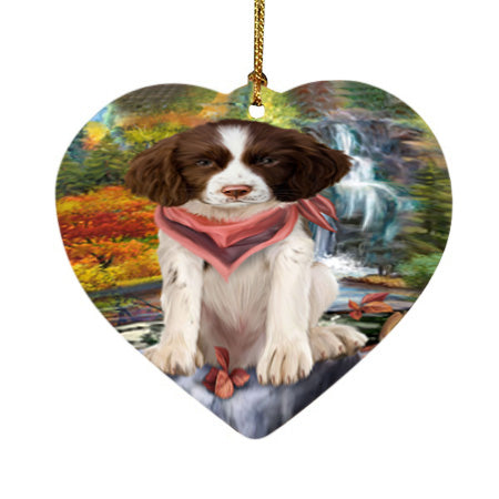 Scenic Waterfall Springer Spaniel Dog Heart Christmas Ornament HPOR54820
