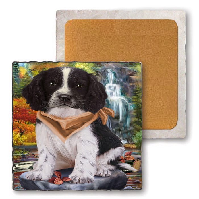 Scenic Waterfall Springer Spaniel Dog Set of 4 Natural Stone Marble Tile Coasters MCST49693