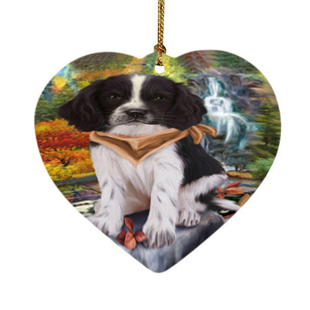 Scenic Waterfall Springer Spaniel Dog Heart Christmas Ornament HPOR54821