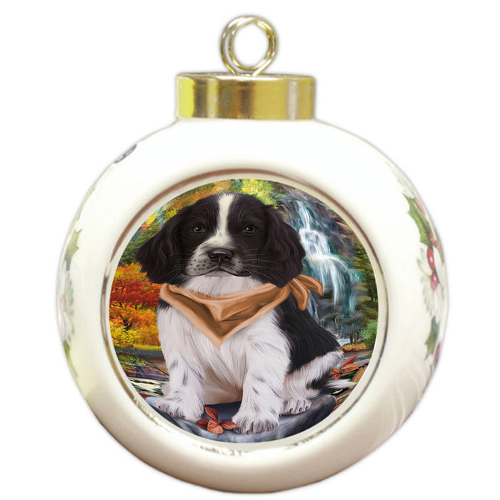 Scenic Waterfall Springer Spaniel Dog Round Ball Christmas Ornament RBPOR54821