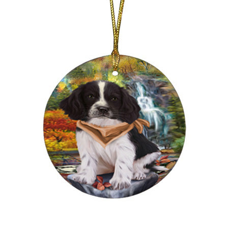 Scenic Waterfall Springer Spaniel Dog Round Flat Christmas Ornament RFPOR54812
