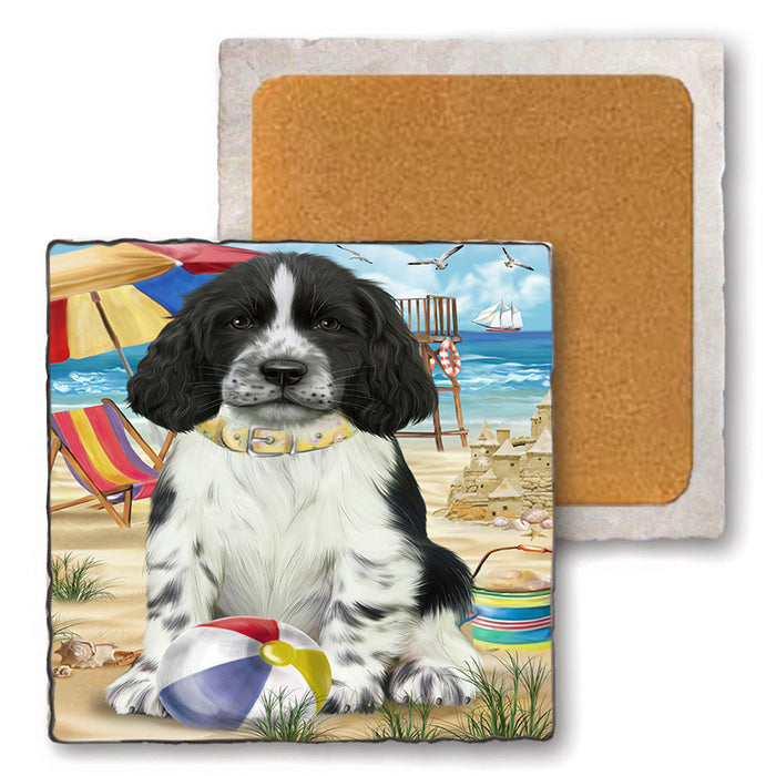 Pet Friendly Beach Springer Spaniel Dog Set of 4 Natural Stone Marble Tile Coasters MCST49196