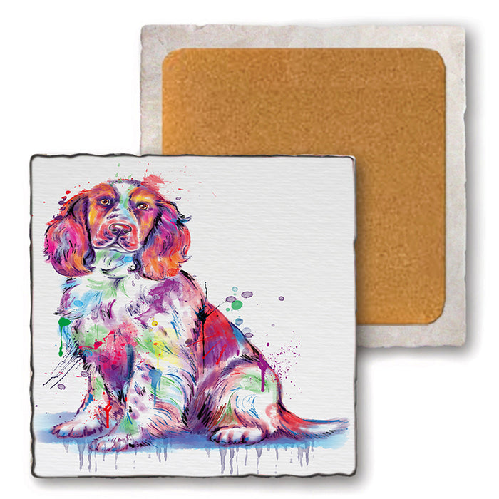 Watercolor Springer Spaniel Dog Set of 4 Natural Stone Marble Tile Coasters MCST52108