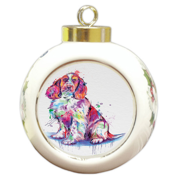 Watercolor Springer Spaniel Dog Round Ball Christmas Ornament RBPOR58235