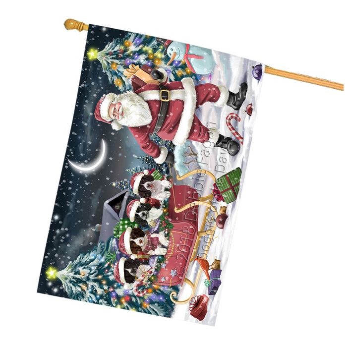 Santa Sled Christmas Happy Holidays Springer Spaniels Dog House Flag FLG54579