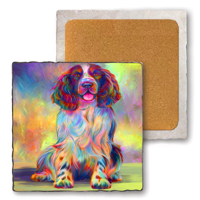 Paradise Wave Springer Spaniel Dog Set of 4 Natural Stone Marble Tile Coasters MCST51739