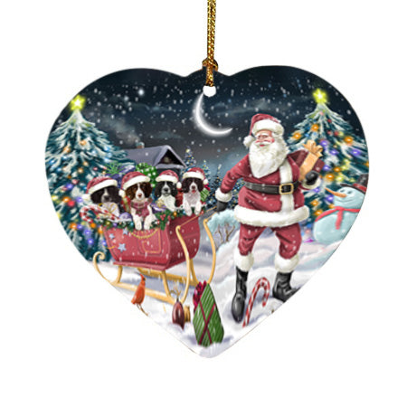 Santa Sled Christmas Happy Holidays Springer Spaniels Dog Heart Christmas Ornament HPOR54381