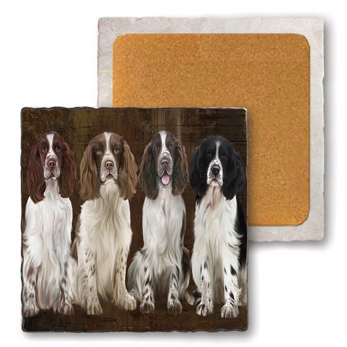 Rustic 4 Springer Spaniels Dog Set of 4 Natural Stone Marble Tile Coasters MCST49370