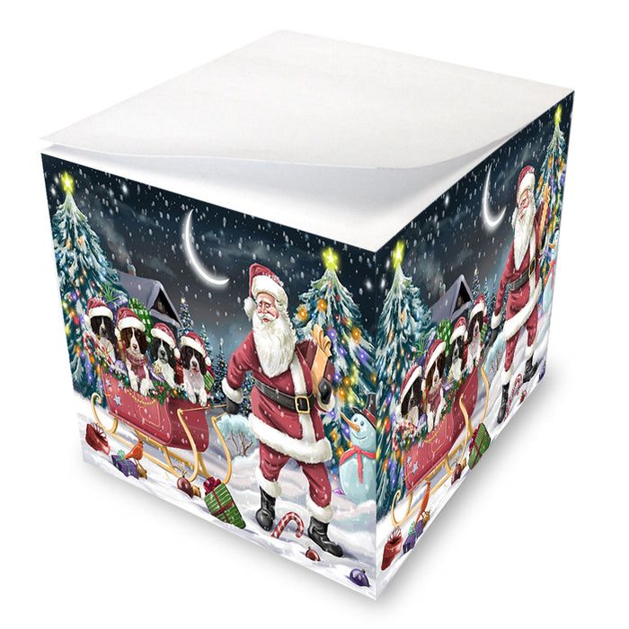 Santa Sled Christmas Happy Holidays Springer Spaniels Dog Note Cube NOC56027