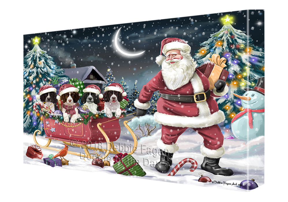 Santa Sled Christmas Happy Holidays Springer Spaniels Dog Canvas Print Wall Art Décor CVS107279