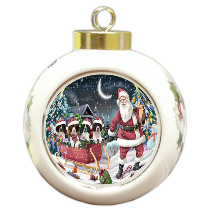 Santa Sled Christmas Happy Holidays Springer Spaniels Dog Round Ball Christmas Ornament RBPOR54381