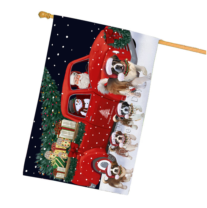Christmas Express Delivery Red Truck Running Saint Bernard Dogs House Flag FLG66554