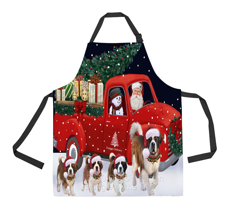 Christmas Express Delivery Red Truck Running Saint Bernard Dogs Apron Apron-48158
