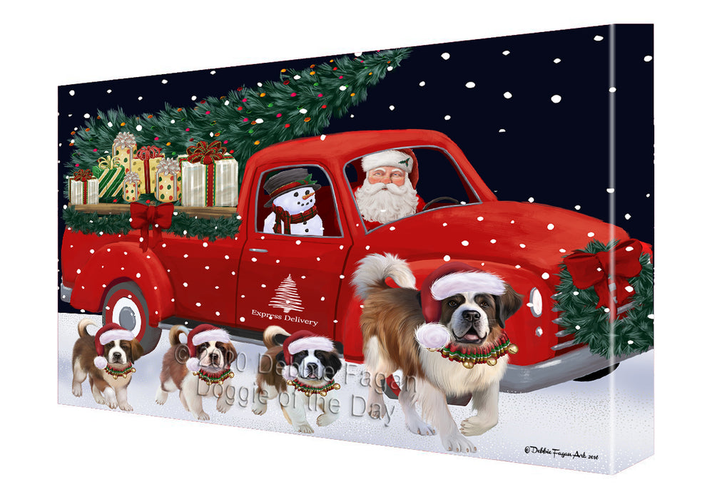 Christmas Express Delivery Red Truck Running Saint Bernard Dogs Canvas Print Wall Art Décor CVS146384