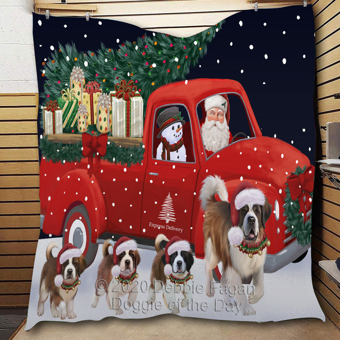 Christmas Express Delivery Red Truck Running Springer Spaniel Dogs Lightweight Soft Bedspread Coverlet Bedding Quilt QUILT60061