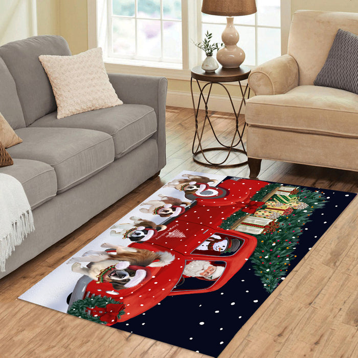 Christmas Express Delivery Red Truck Running Saint Bernard Dogs Polyester Area Rug ARUG63135