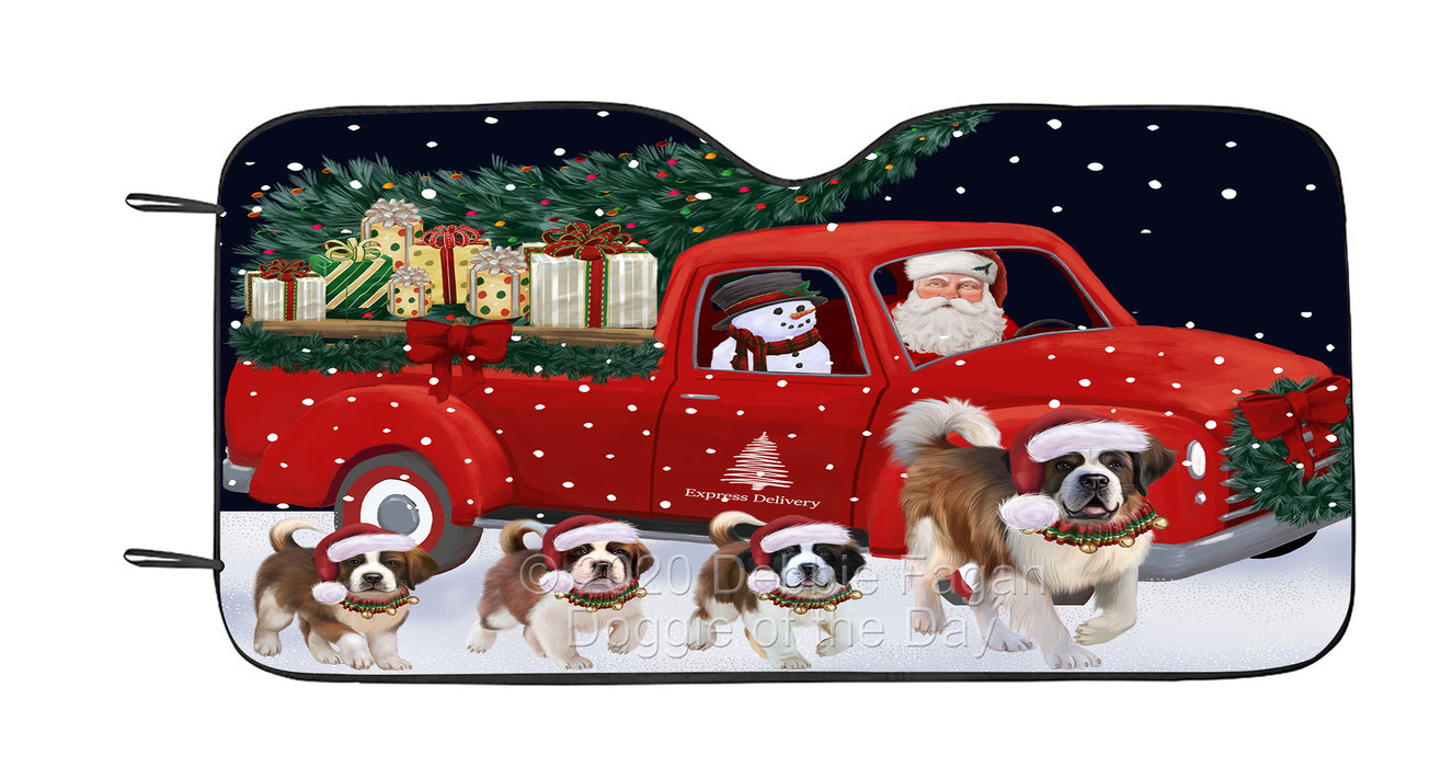 Christmas Express Delivery Red Truck Running Saint Bernard Dog Car Sun Shade Cover Curtain