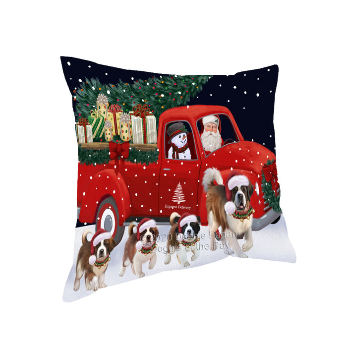 Christmas Express Delivery Red Truck Running Saint Bernard Dogs Pillow PIL86212