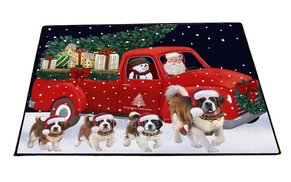 Christmas Express Delivery Red Truck Running Saint Bernard Dogs Indoor/Outdoor Welcome Floormat - Premium Quality Washable Anti-Slip Doormat Rug FLMS56719