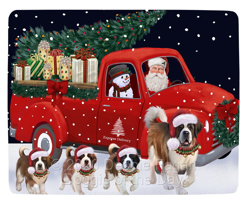 Christmas Express Delivery Red Truck Running Saint Bernard Dogs Blanket BLNKT141978