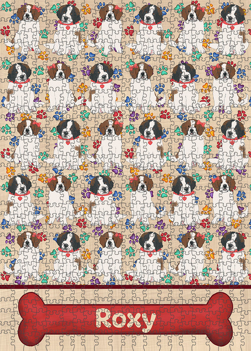 Rainbow Paw Print Saint Bernard Dogs Puzzle with Photo Tin PUZL98064