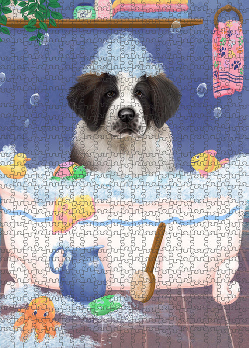 Rub A Dub Dog In A Tub Saint Bernard Dog Portrait Jigsaw Puzzle for Adults Animal Interlocking Puzzle Game Unique Gift for Dog Lover's with Metal Tin Box PZL375