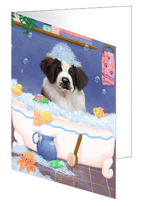 Rub A Dub Dog In A Tub Saint Bernard Dog Handmade Artwork Assorted Pets Greeting Cards and Note Cards with Envelopes for All Occasions and Holiday Seasons GCD79703