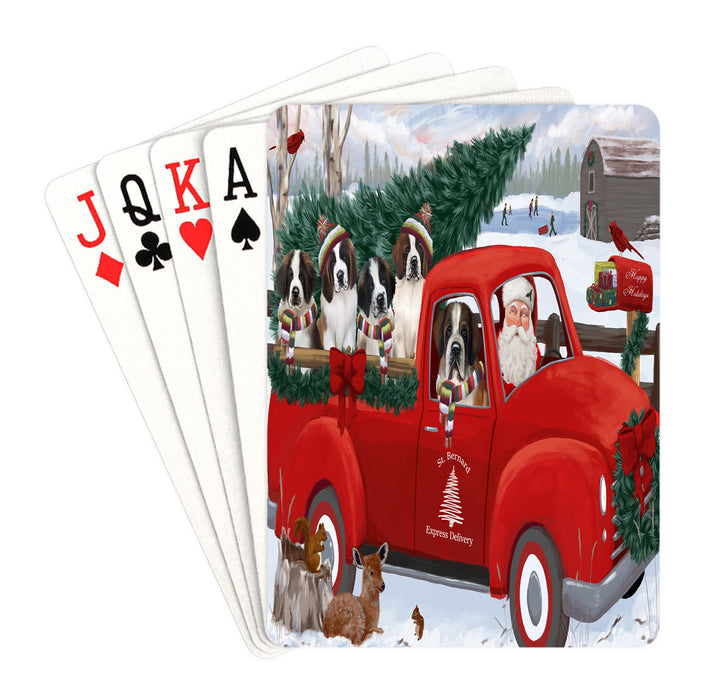 Christmas Santa Express Delivery Red Truck Saint Bernard Dogs Playing Card Decks