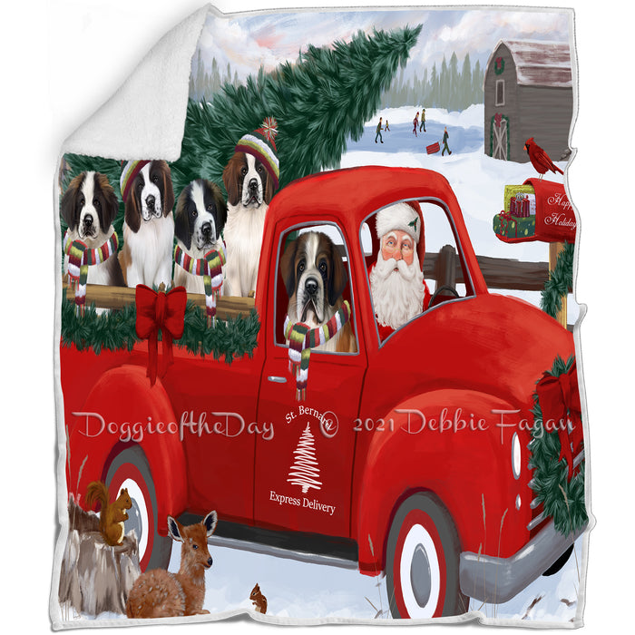 Christmas Santa Express Delivery Red Truck Saint Bernards Dog Family Blanket BLNKT112926