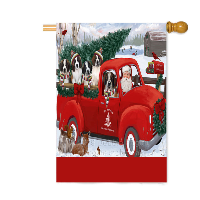 Personalized Christmas Santa Red Truck Express Delivery Saint Bernard Dogs Custom House Flag FLG-DOTD-A57744